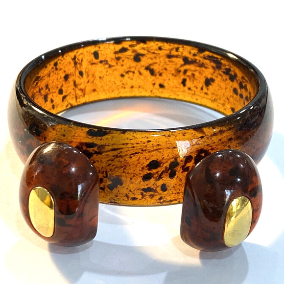 Tortoise Shell Lucite jewelry bangle bracelet clip on earrings signed W Germany - Picture 2 of 10